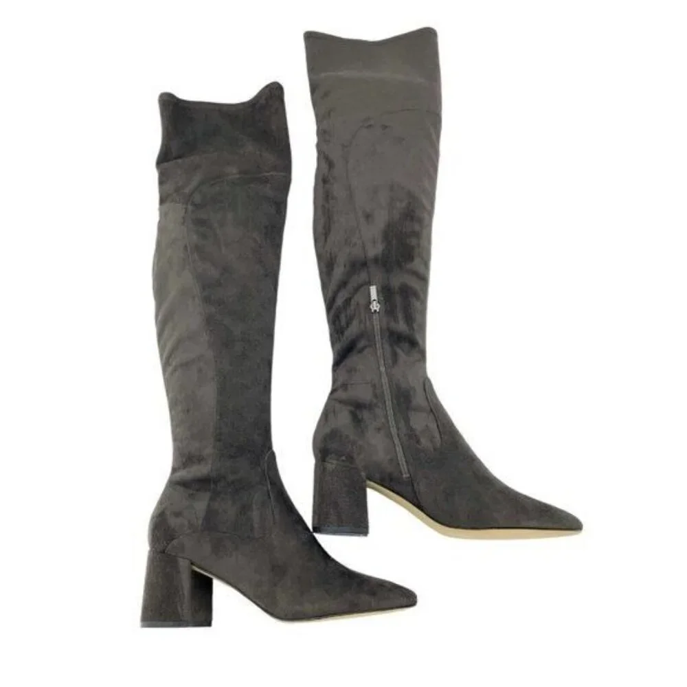MARC FISHER Jayne Grey Fabric Faux Suede Over the Knee Boots SZ 9 NEW